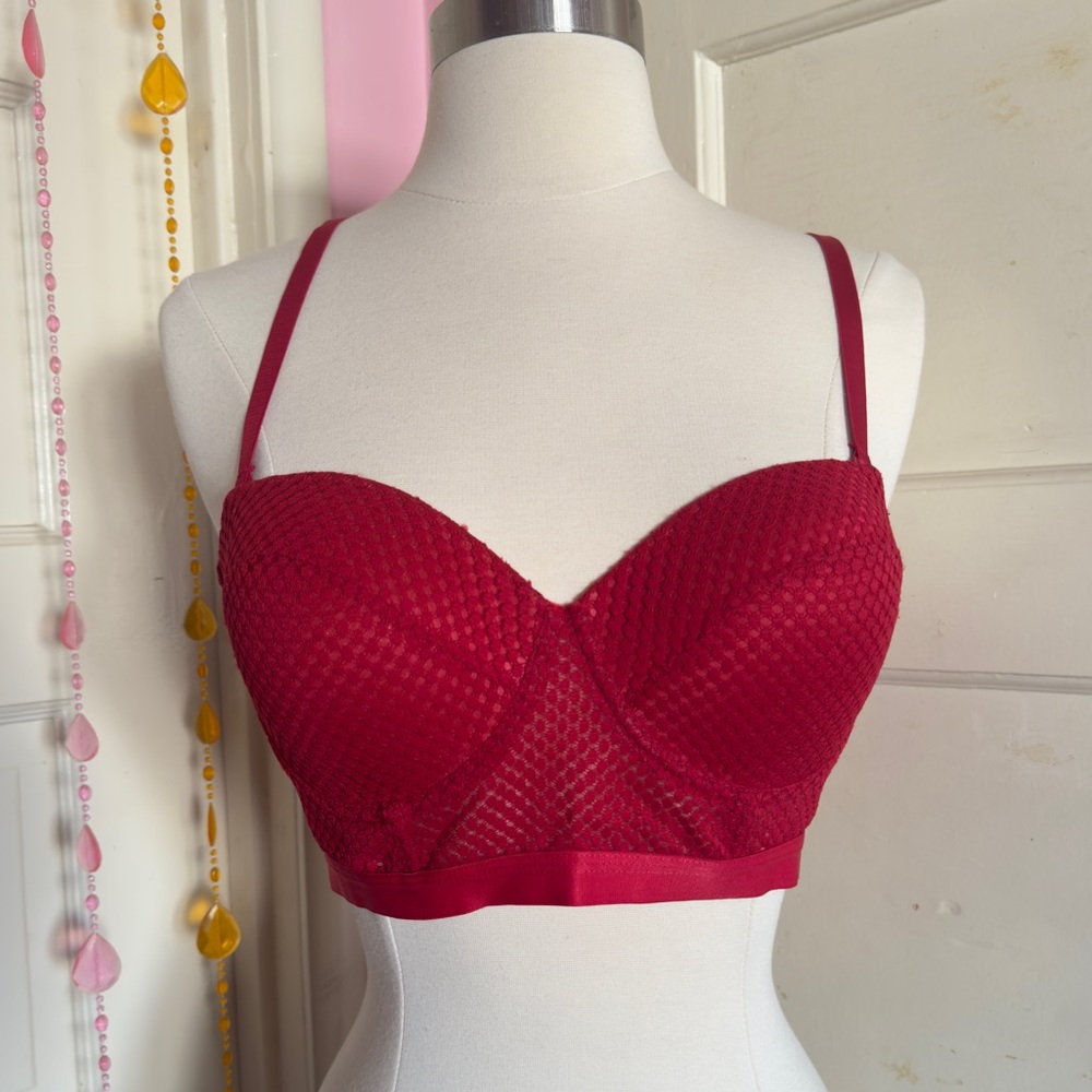 Youmita Red Longline Mesh Underwire Bra 36C Removable Straps NWOT